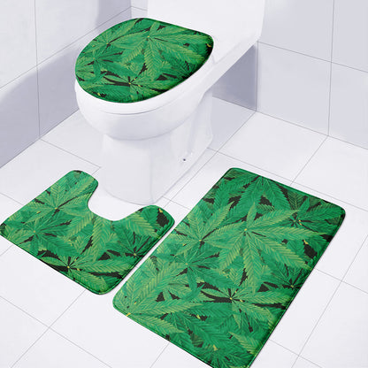 Green Marijuana Leaf Print 3 Piece Bath Mat Set