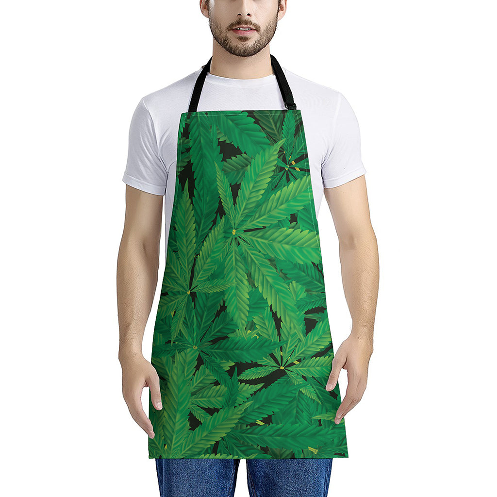 Green Marijuana Leaf Print Apron