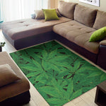 Green Marijuana Leaf Print Area Rug