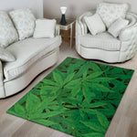 Green Marijuana Leaf Print Area Rug