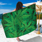 Green Marijuana Leaf Print Beach Sarong Wrap