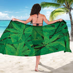 Green Marijuana Leaf Print Beach Sarong Wrap
