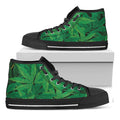 Green Marijuana Leaf Print Black High Top Sneakers
