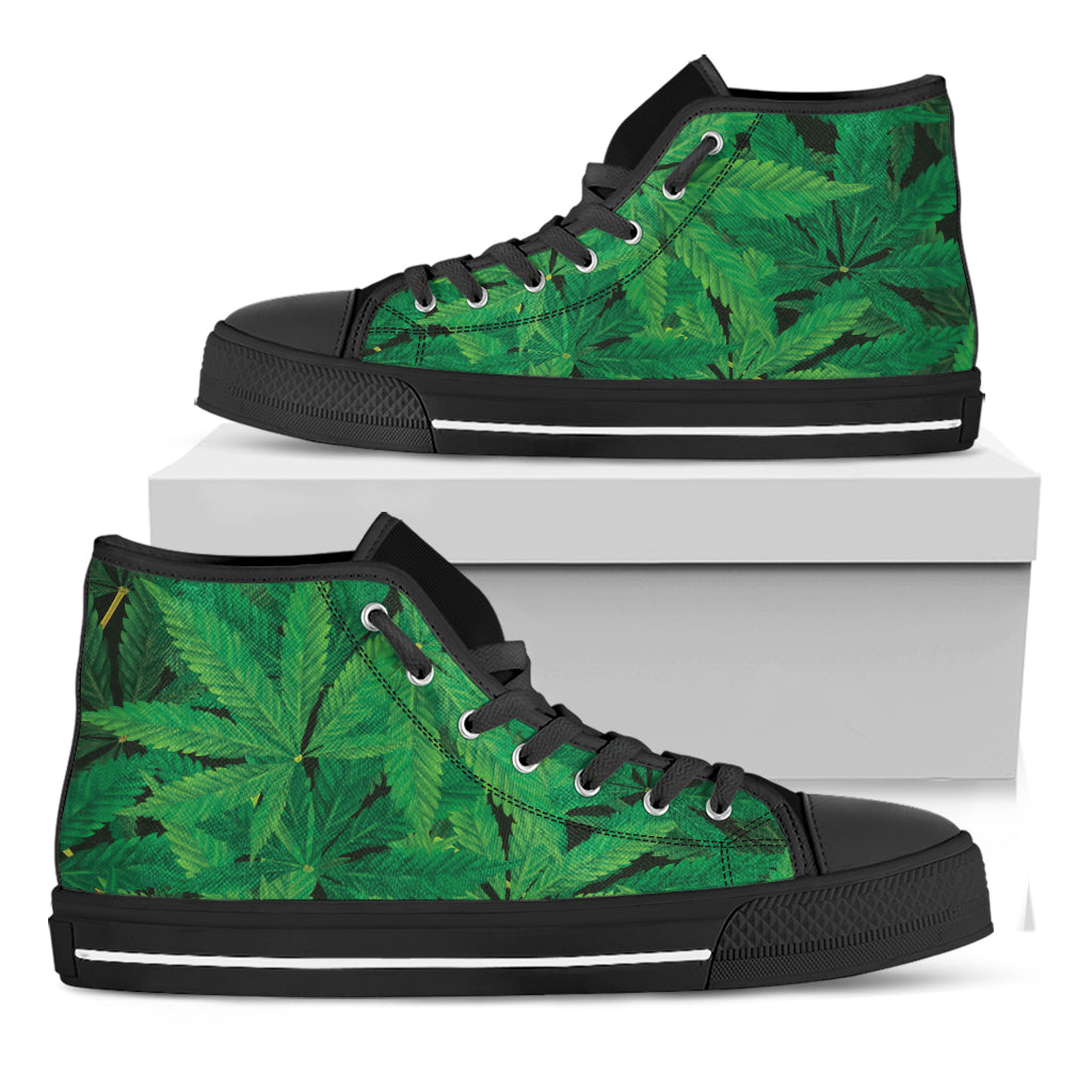 Green Marijuana Leaf Print Black High Top Shoes