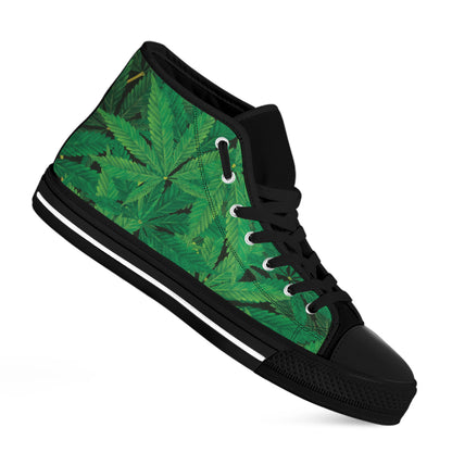 Green Marijuana Leaf Print Black High Top Shoes