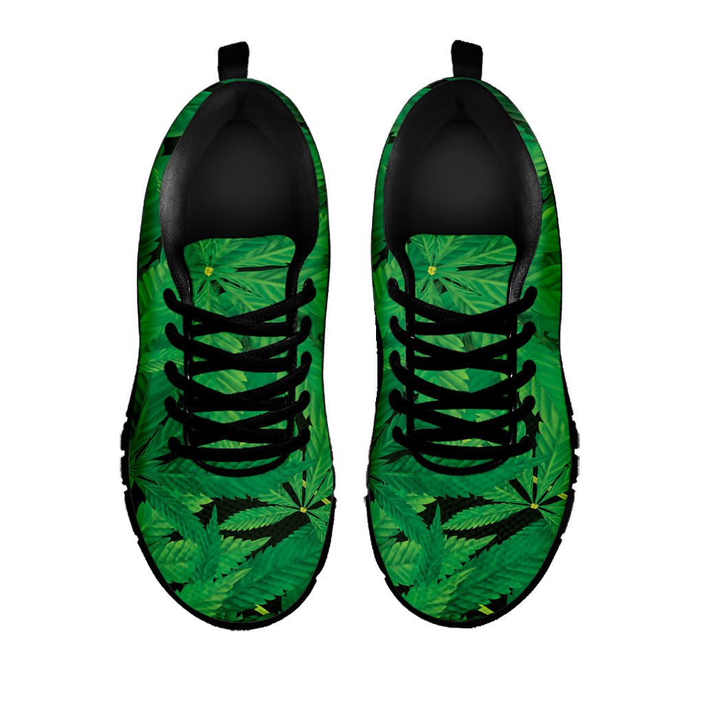 Green Marijuana Leaf Print Black Sneakers