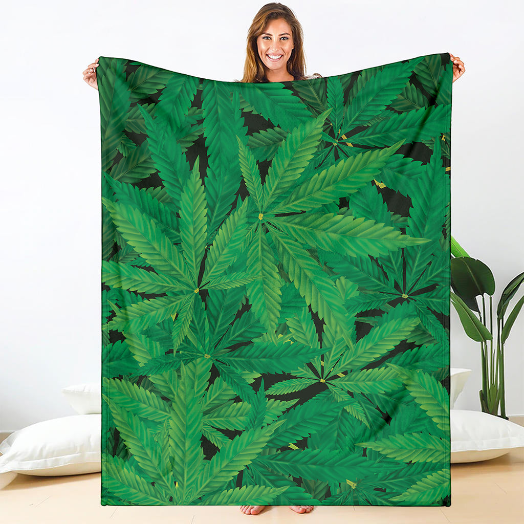 Green Marijuana Leaf Print Blanket