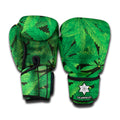 Green Marijuana Leaf Print Boxing Gloves