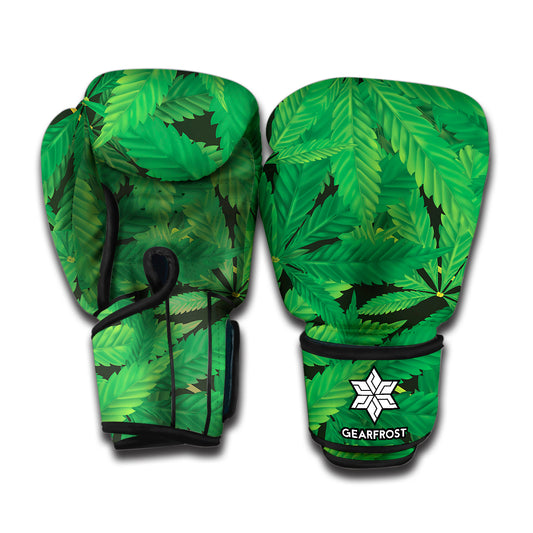 Green Marijuana Leaf Print Boxing Gloves