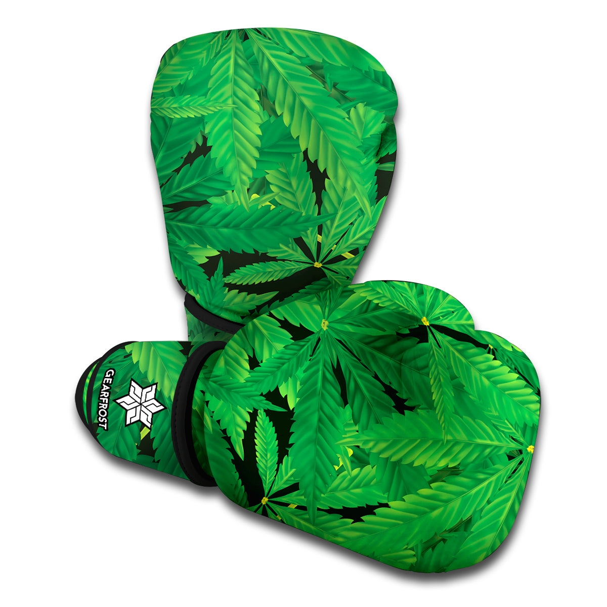 Green Marijuana Leaf Print Boxing Gloves