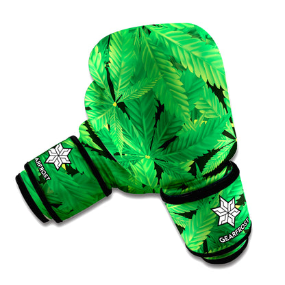 Green Marijuana Leaf Print Boxing Gloves