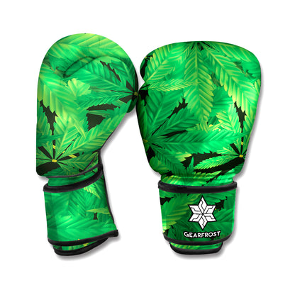 Green Marijuana Leaf Print Boxing Gloves