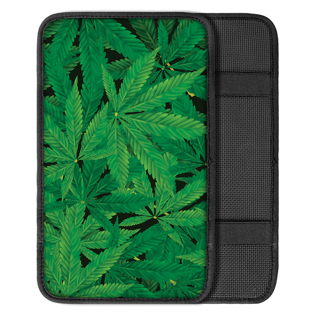 Green Marijuana Leaf Print Car Center Console Cover