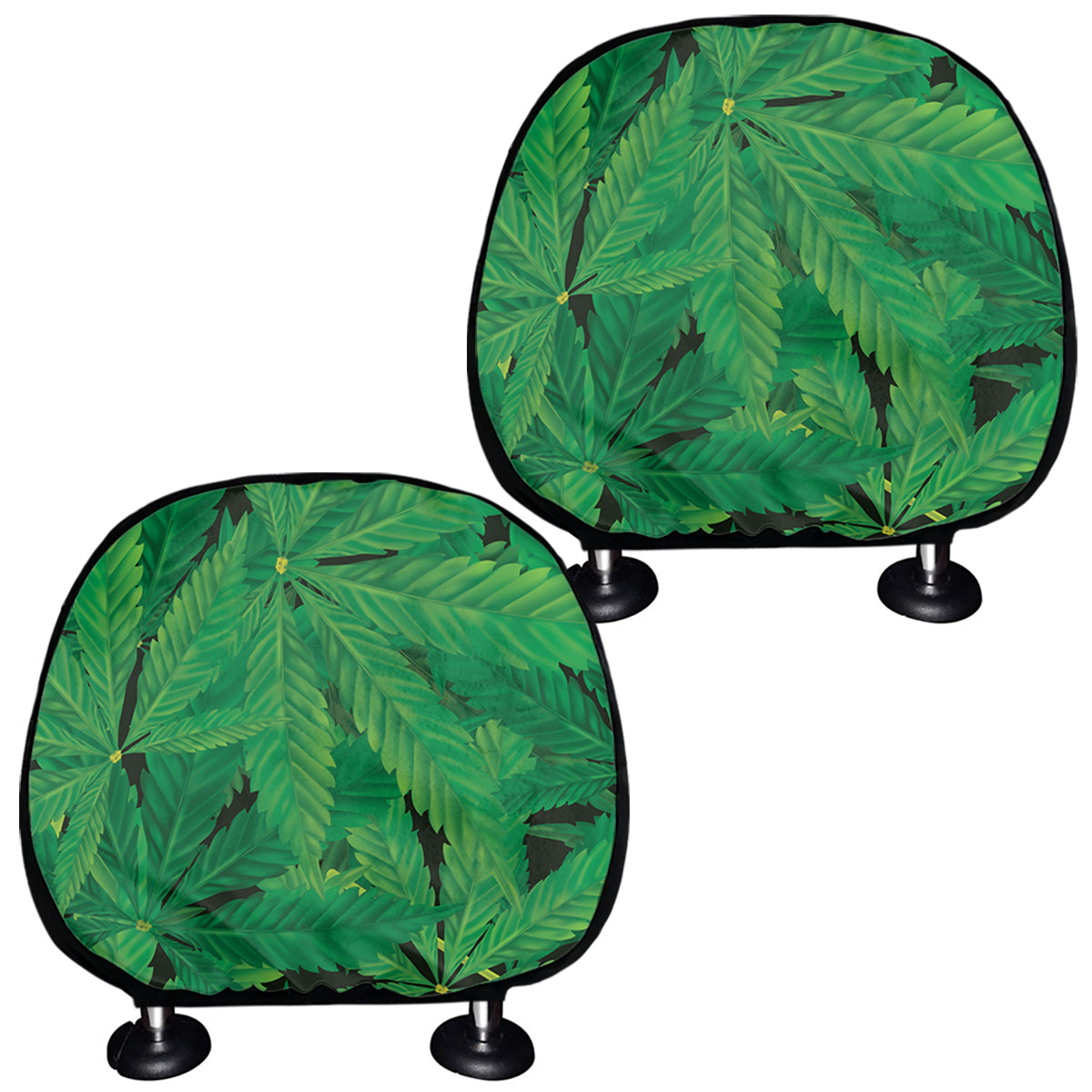 Green Marijuana Leaf Print Car Headrest Covers