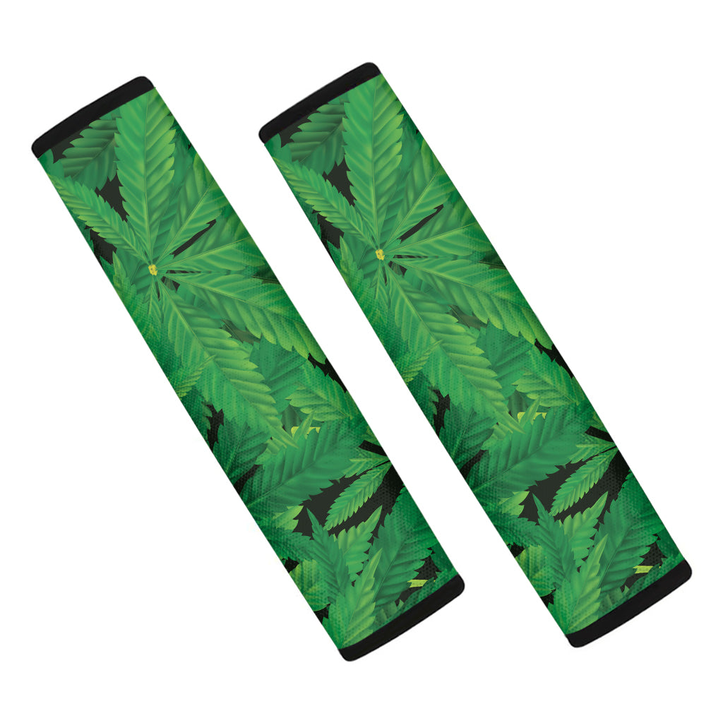 Green Marijuana Leaf Print Car Seat Belt Covers
