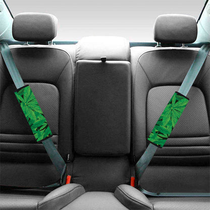 Green Marijuana Leaf Print Car Seat Belt Covers