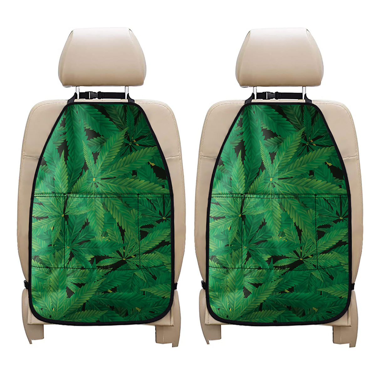 Green Marijuana Leaf Print Car Seat Organizers