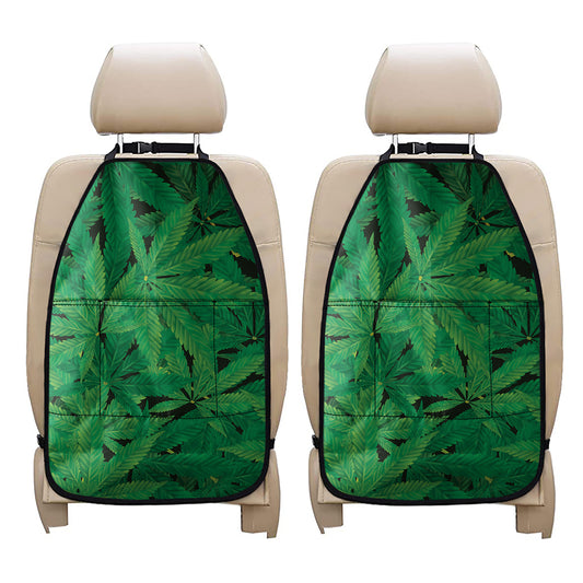 Green Marijuana Leaf Print Car Seat Organizers