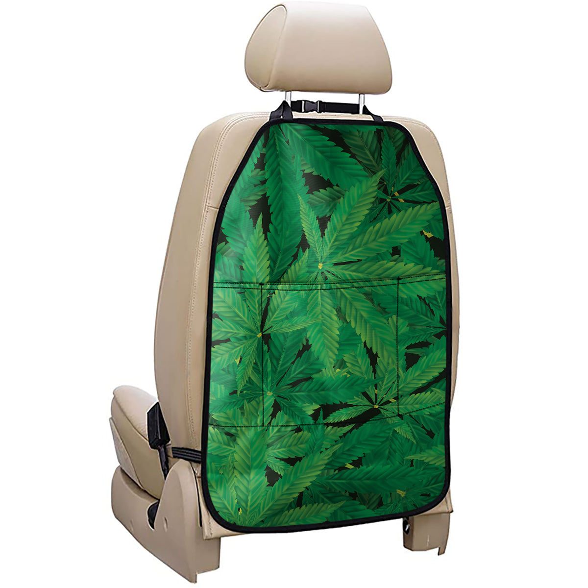 Green Marijuana Leaf Print Car Seat Organizers