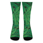 Green Marijuana Leaf Print Crew Socks