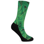 Green Marijuana Leaf Print Crew Socks