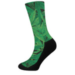 Green Marijuana Leaf Print Crew Socks