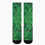 Green Marijuana Leaf Print Crew Socks