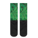 Green Marijuana Leaf Print Crew Socks