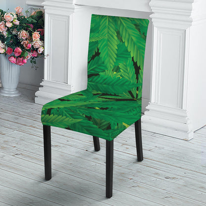 Green Marijuana Leaf Print Dining Chair Slipcover