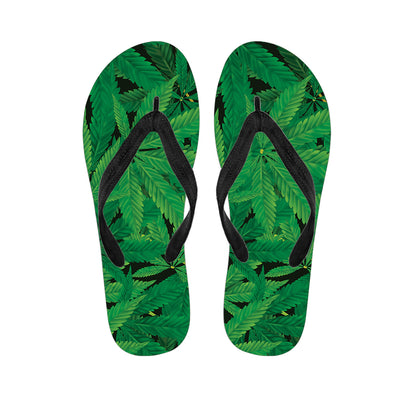 Green Marijuana Leaf Print Flip Flops
