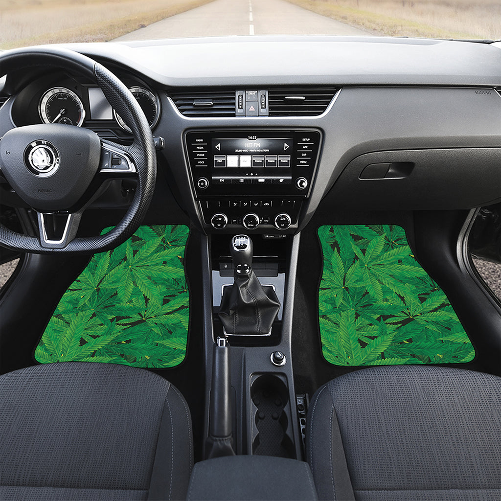 Green Marijuana Leaf Print Front Car Floor Mats