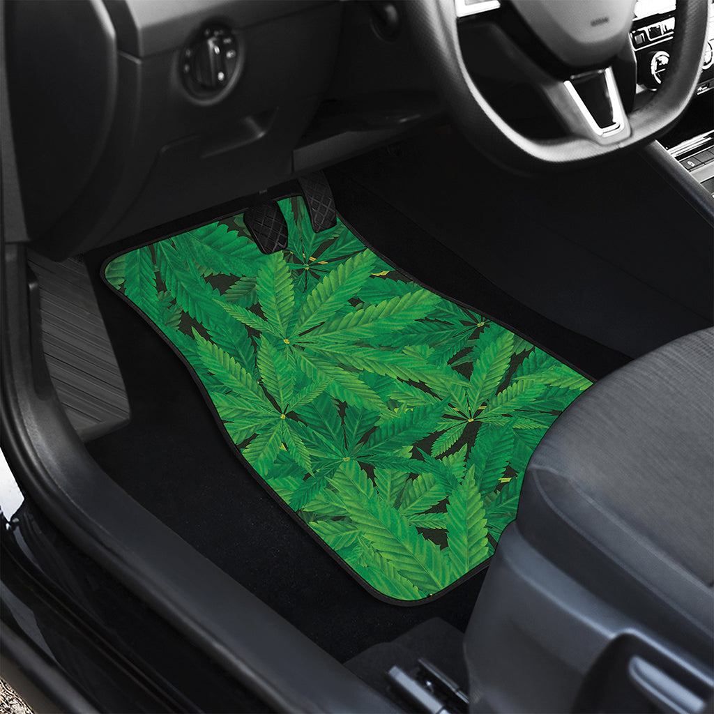 Green Marijuana Leaf Print Front Car Floor Mats