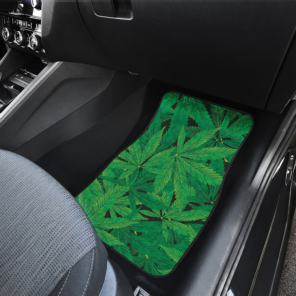 Green Marijuana Leaf Print Front Car Floor Mats