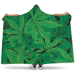 Green Marijuana Leaf Print Hooded Blanket