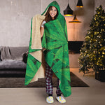 Green Marijuana Leaf Print Hooded Blanket