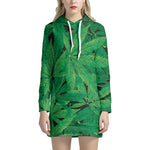 Green Marijuana Leaf Print Hoodie Dress
