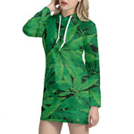 Green Marijuana Leaf Print Hoodie Dress