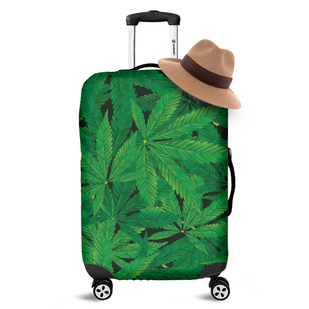 Green Marijuana Leaf Print Luggage Cover