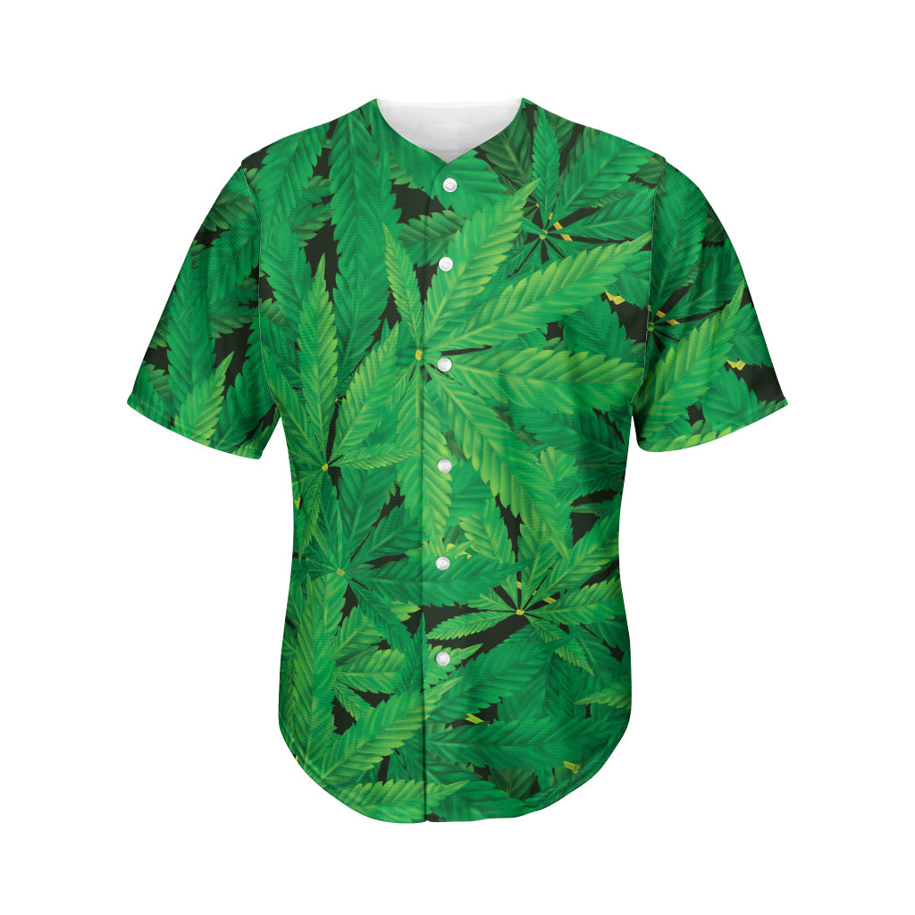 Green Marijuana Leaf Print Men's Baseball Jersey