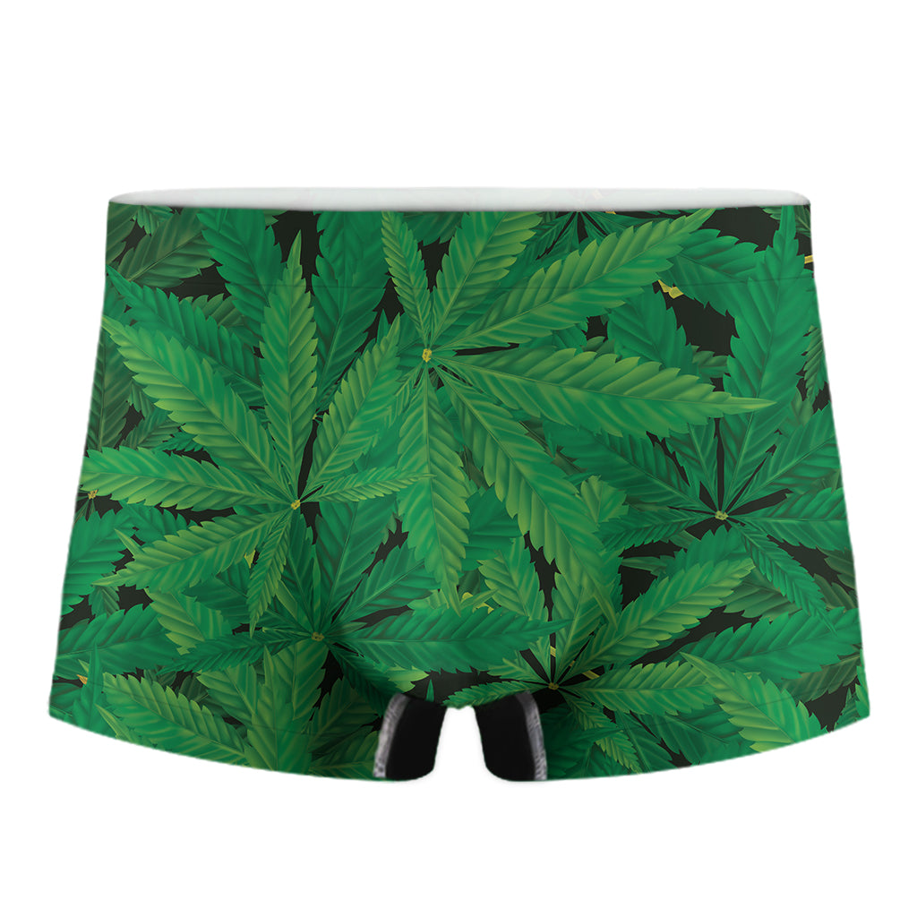 Green Marijuana Leaf Print Men's Boxer Briefs