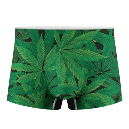 Green Marijuana Leaf Print Men's Boxer Briefs