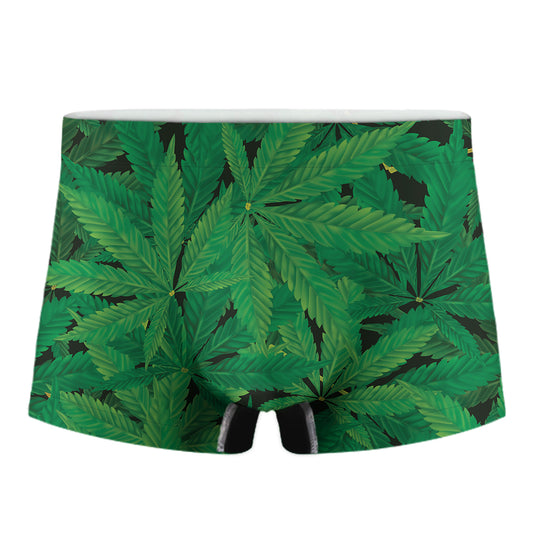 Green Marijuana Leaf Print Men's Boxer Briefs