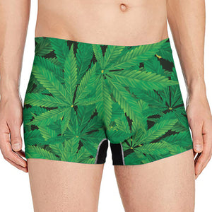 Green Marijuana Leaf Print Men's Boxer Briefs