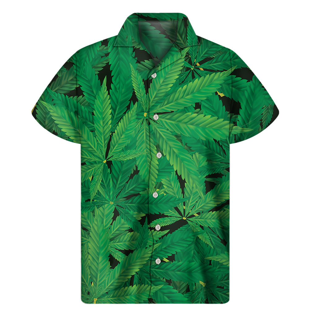 Green Marijuana Leaf Print Men's Short Sleeve Shirt