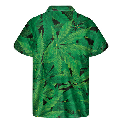 Green Marijuana Leaf Print Men's Short Sleeve Shirt