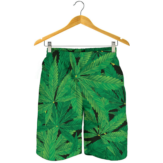 Green Marijuana Leaf Print Men's Shorts