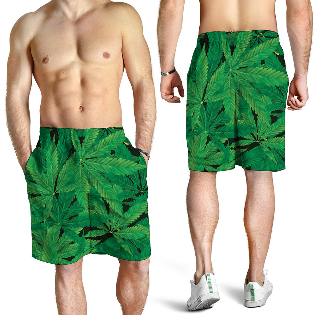 Green Marijuana Leaf Print Men's Shorts