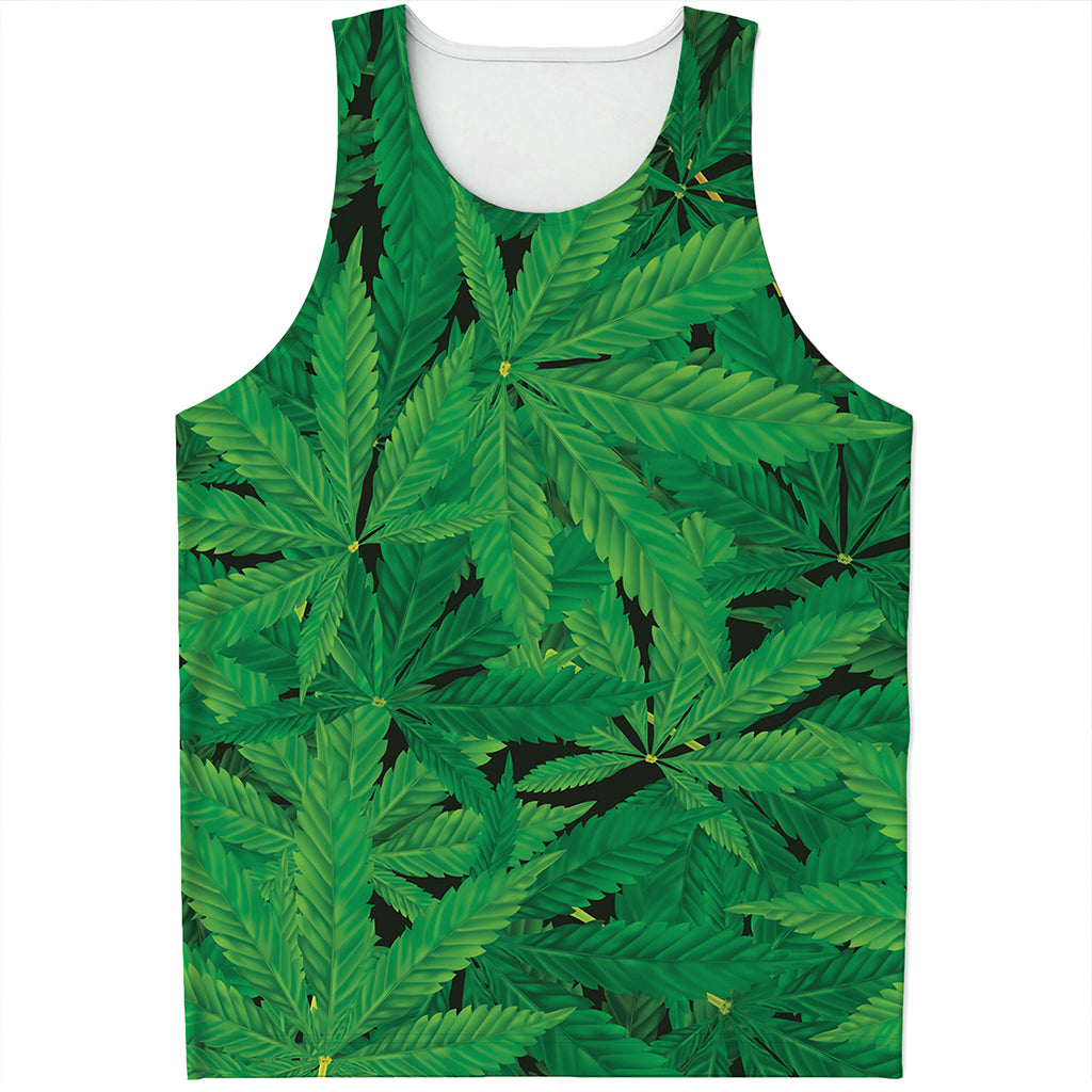 Green Marijuana Leaf Print Men's Tank Top