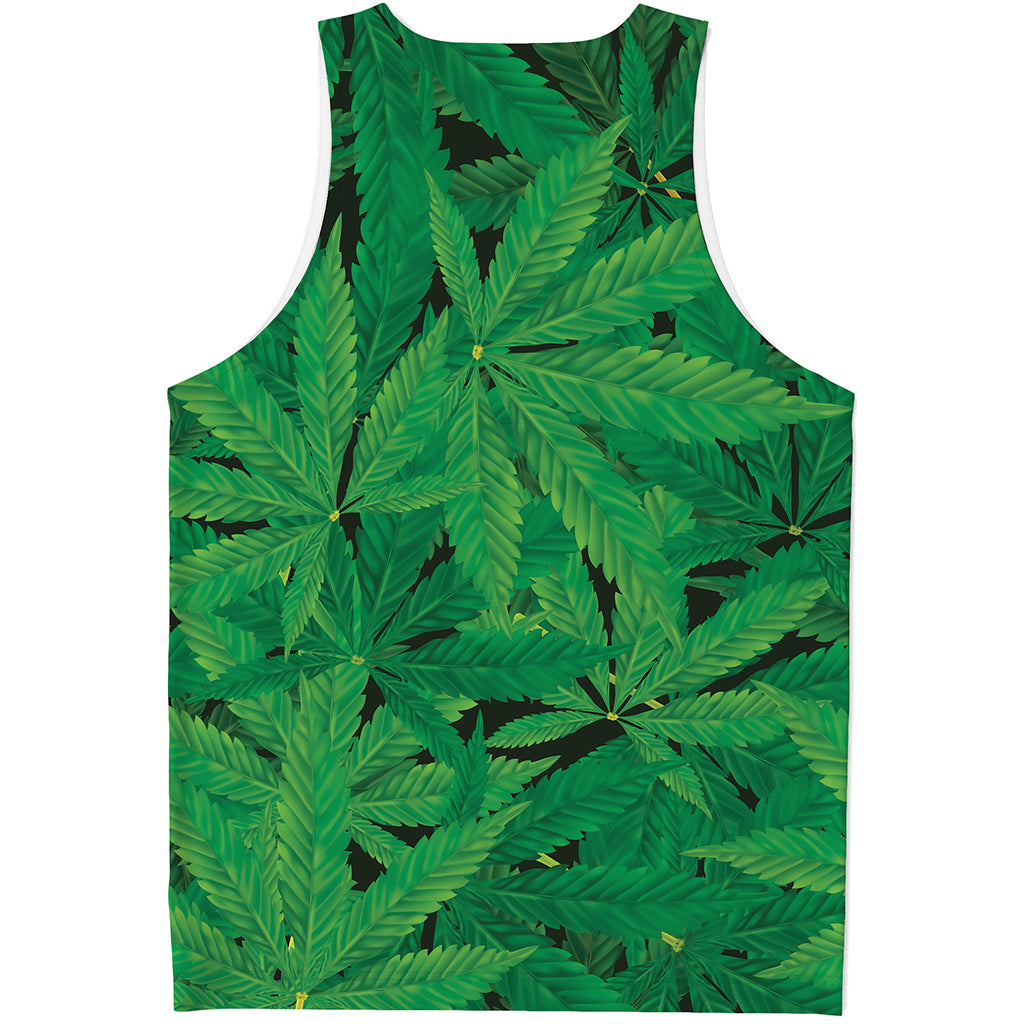 Green Marijuana Leaf Print Men's Tank Top