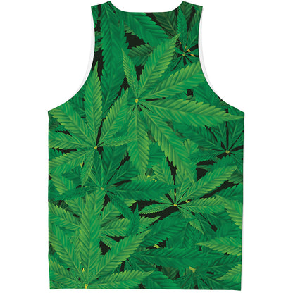 Green Marijuana Leaf Print Men's Tank Top